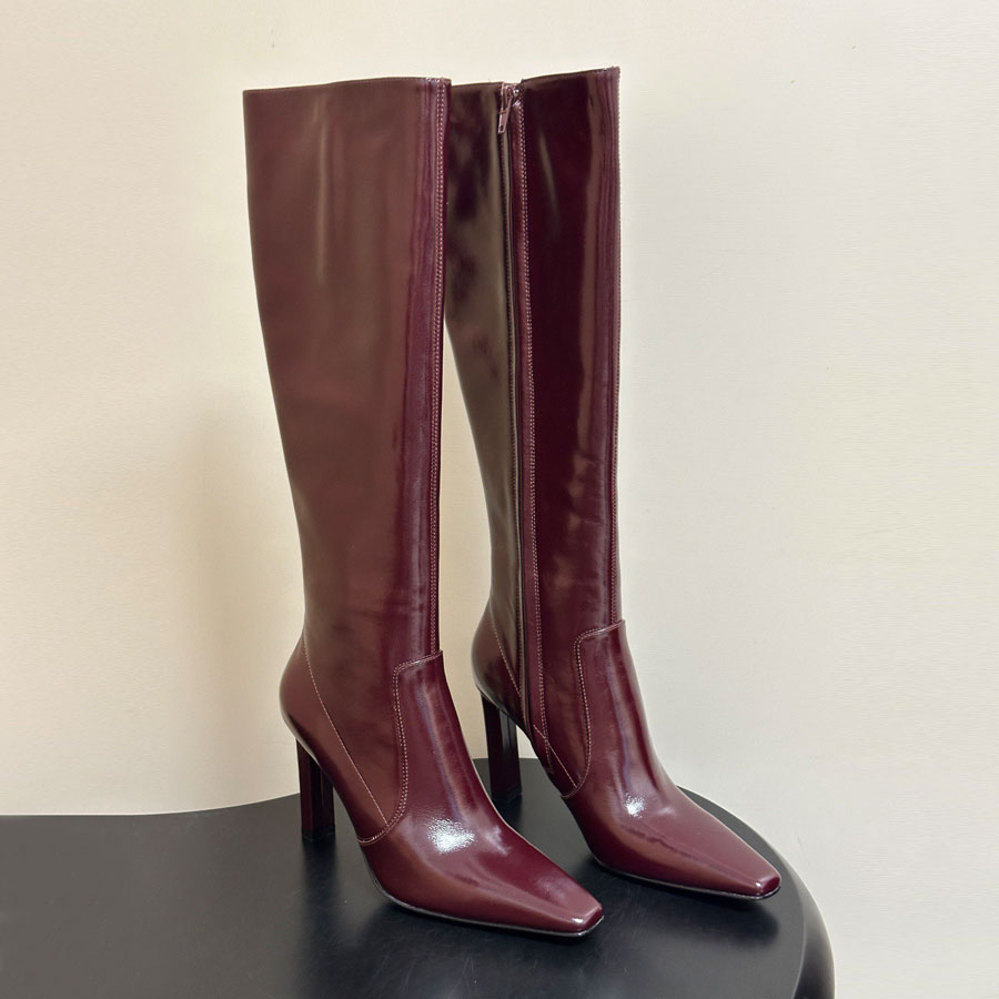 High quality new Zipper Trendy Fashion real Leather High heels Knight Boot Long Knee boot Women Square-toed Luxury designer Boot Winter Tall Boots E