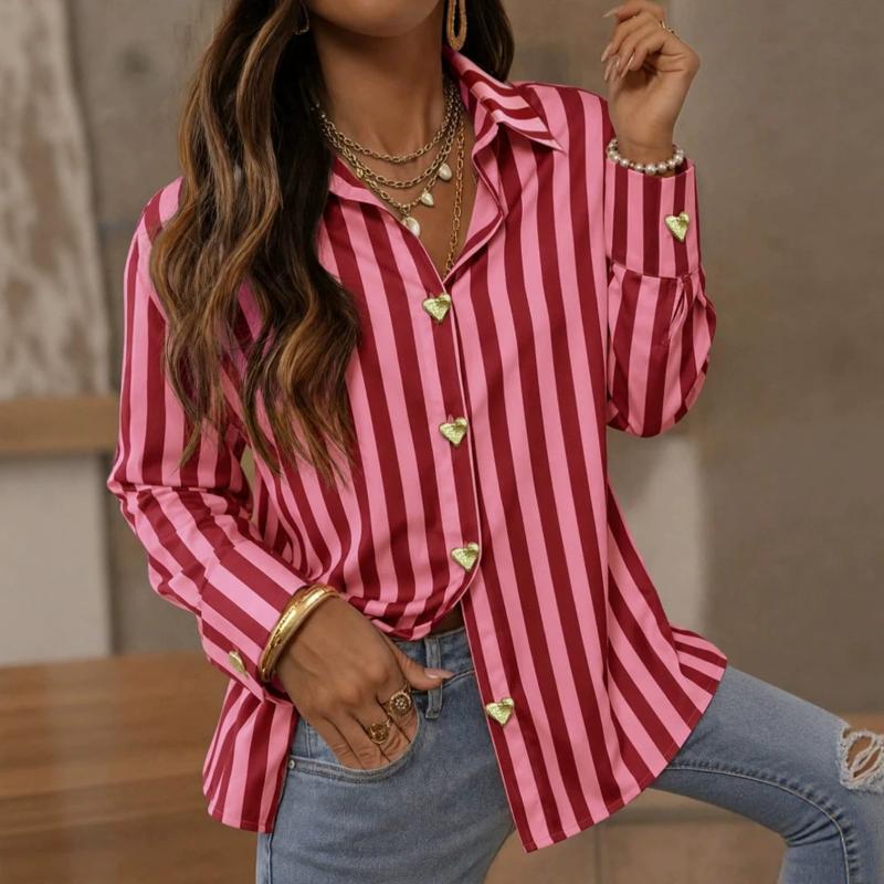 Chemise boutonnée rayée de styliste pour femmes, col à revers, chemisier décontracté de bureau, printemps automne, vêtements de travail Vintage,