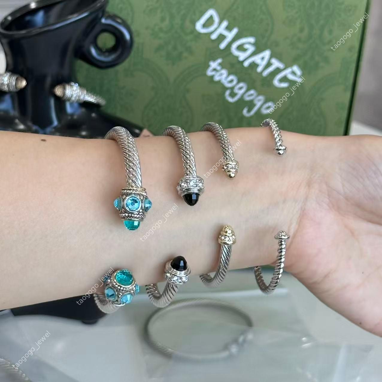 Real Shot Luxury Bracelet Designer Bangle Open Bracelets Unisex Bracelet Cable Bangles Man Jewelry Diamond Twisted Cuff Silver Hook