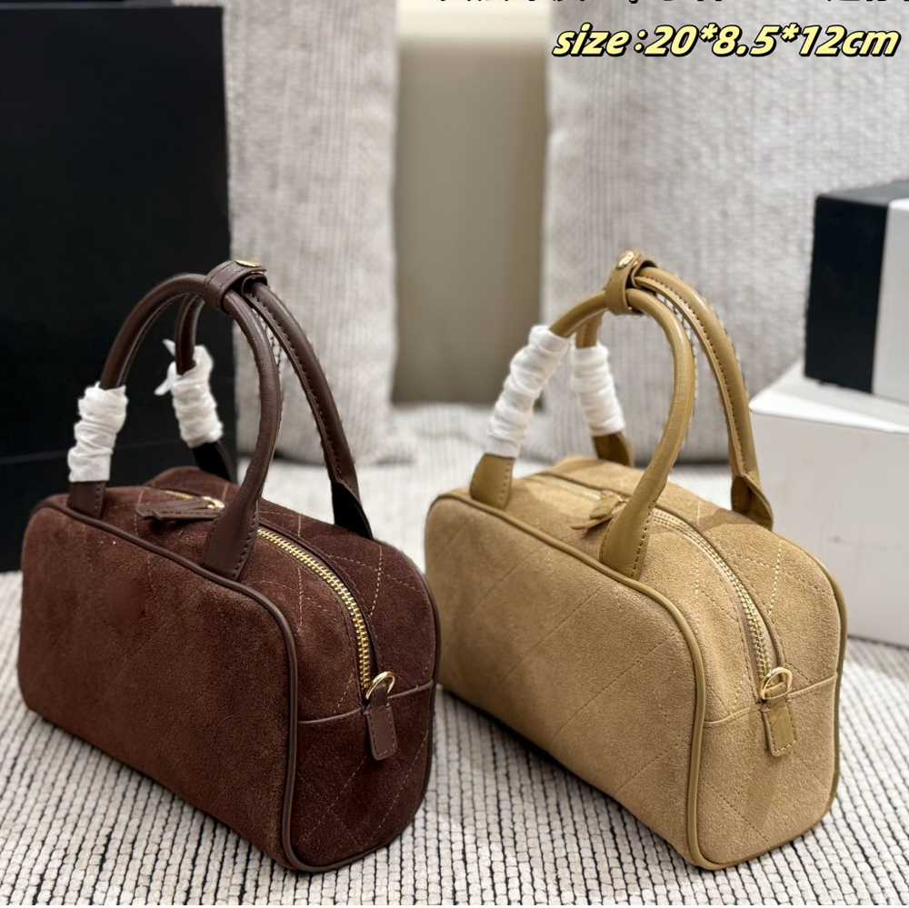 2027 Winter New Arrival Boston Bag, Designer Bag, Suede Tote, Commuter Bag, Shoulder Bag with Metal Logo, 10A, Luxury Bag 002
