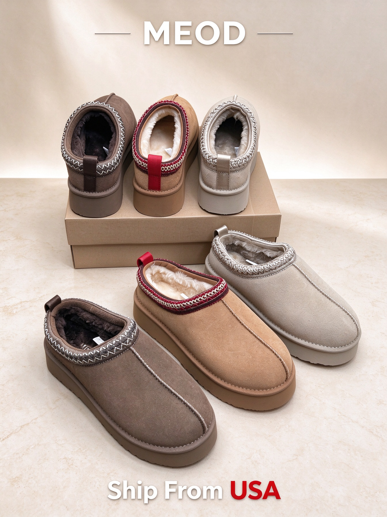 2026 new women's fur slippers ankle boots flat shoes short plush warm folding cotton shoes 10A designer winter snow boots botanist