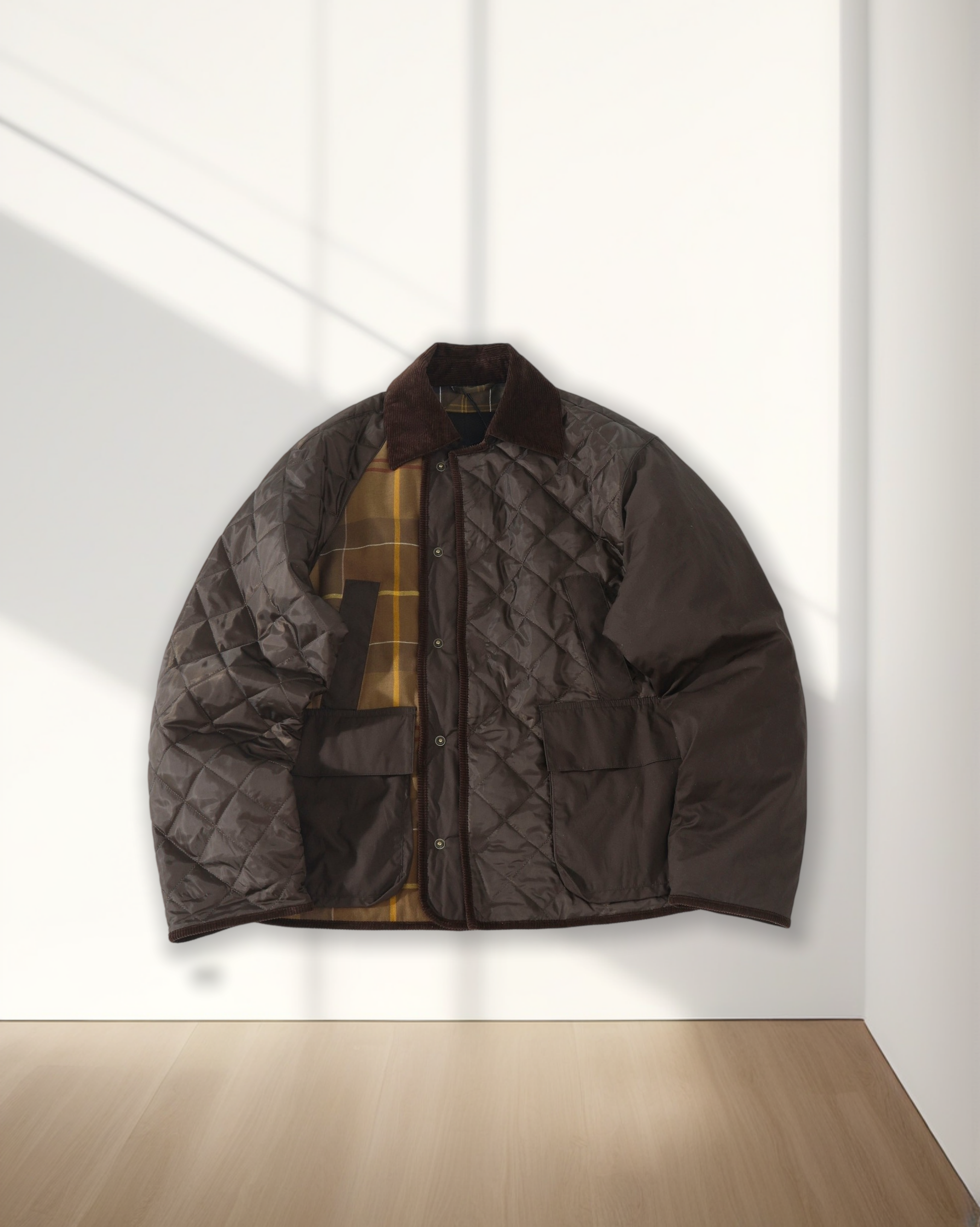 Manteaux d'extérieur imitation cuir à motif écossais pour style rétro-Ba