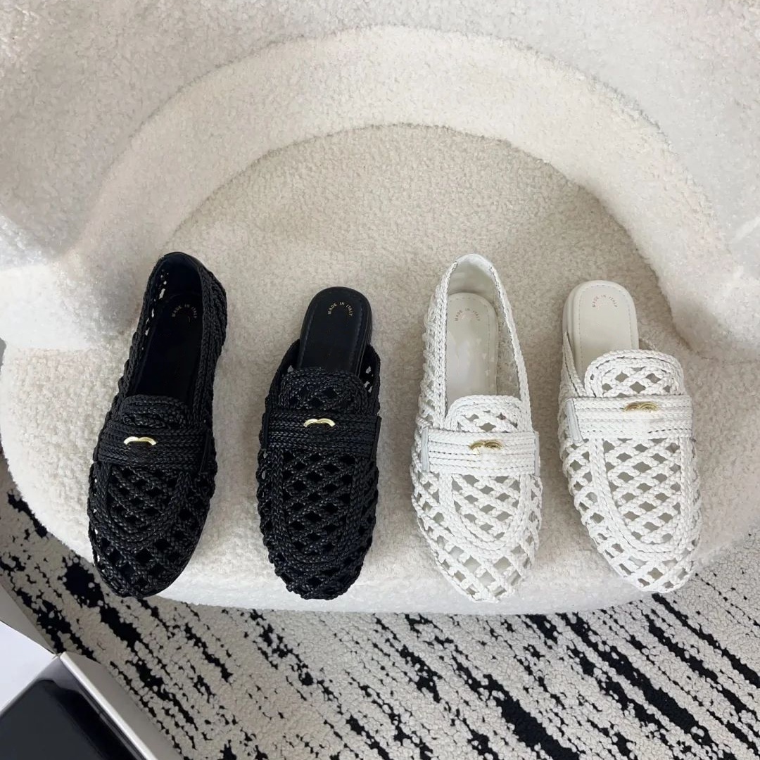 Summer Beach Designer Sandal woman Loafer Mule flat slide cc shoe Luxury straw weave slipper scuffer casual fisherman sport Moccasins travel Comfort