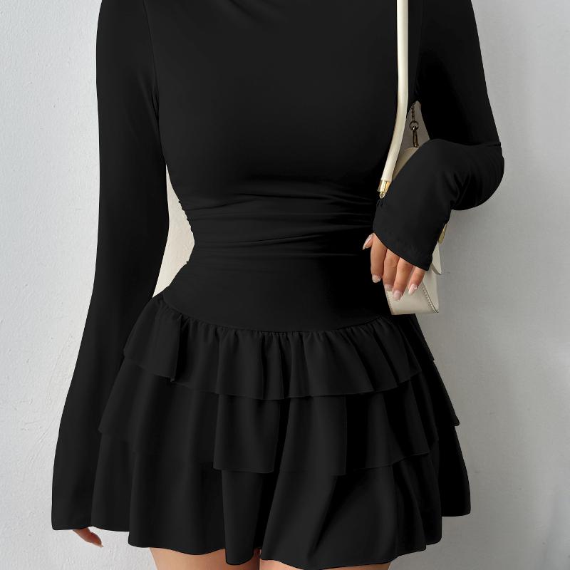 Robe surdimensionnée à manches longues pour femmes, couleur unie, coupe cintrée, élégante, épissée, fête de bureau, décontractée, automne hiver