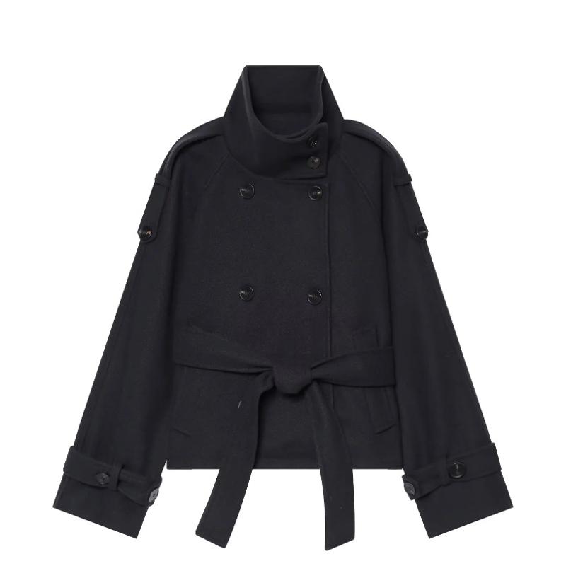 Manteau en laine douce à lacets pour femmes, surdimensionné, Double boutonnage, couleur unie, manches longues, vêtements d'extérieur, automne 202
