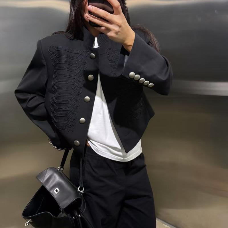 Veste courte à col montant et boutons grenouille pour femmes, nouveau Style chinois de styliste, couleur unie, manches longues, vêtements d'extér