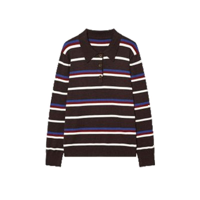Pull en tricot à col polo rayé de styliste, manches longues, bloc de couleurs, streetwear, haut décontracté, automne hiver