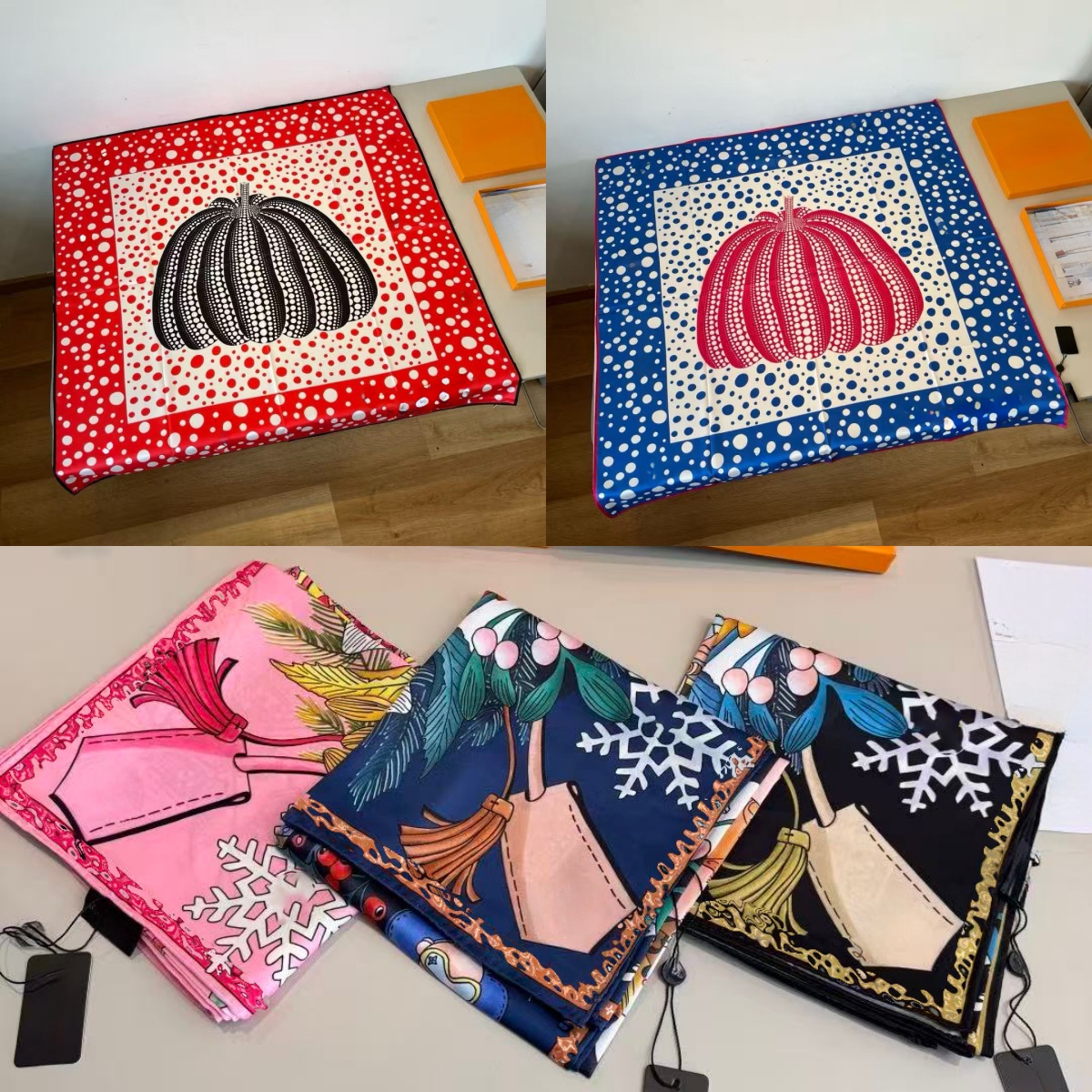 Yayoi Kusama Pumpkin Small Square 90 Scarves Designer Colorful Polka Dots Silk Scarf Luxury Women Brand Neck Printed Bag Scarfs Hair Headband Long H