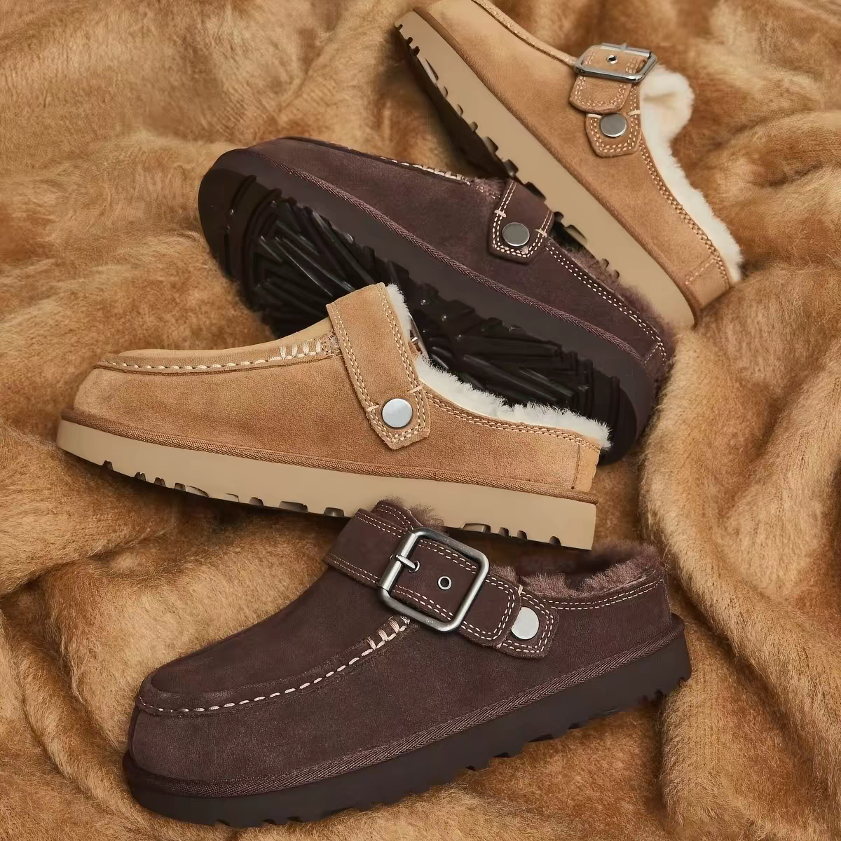 designer Goldenstar Evelina Clog slippers Tasman Tazz fluffy Slipper Chestnut Winter Fur Platform Boot Women Men Suede mustard seed micro Boots gold