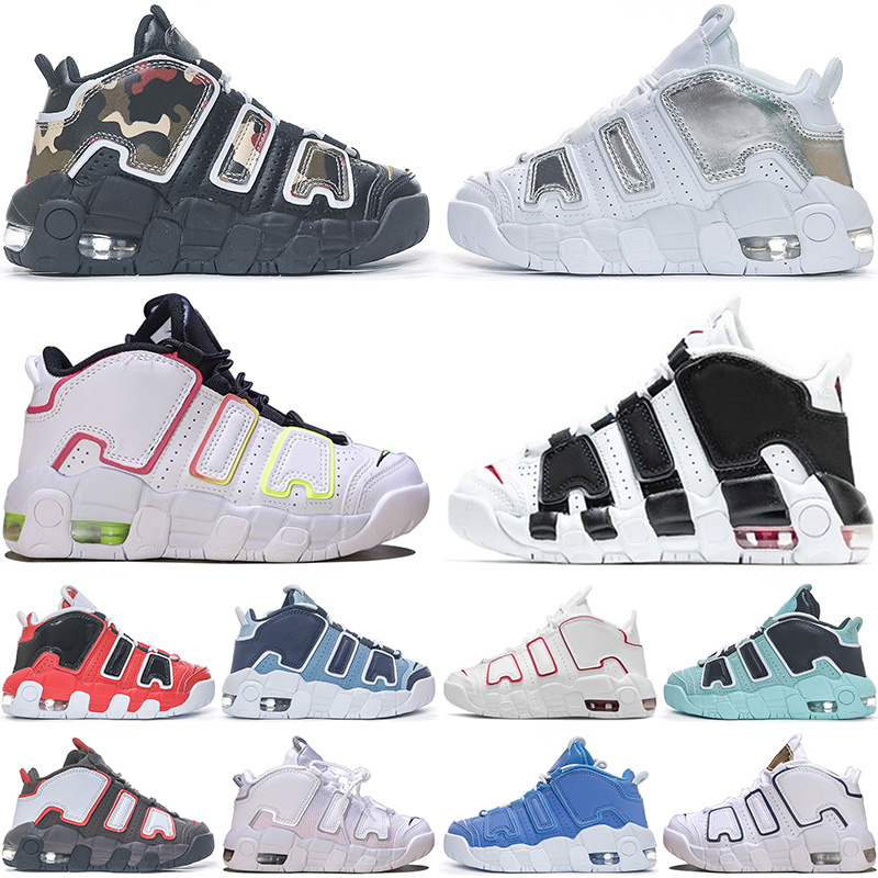 2026 More Uptempos Kids Shoes 96 Chaussures de basket-ball pour enfants Garçons Filles Up Tempos PP Triple Black University Blue Baby Sports Snea