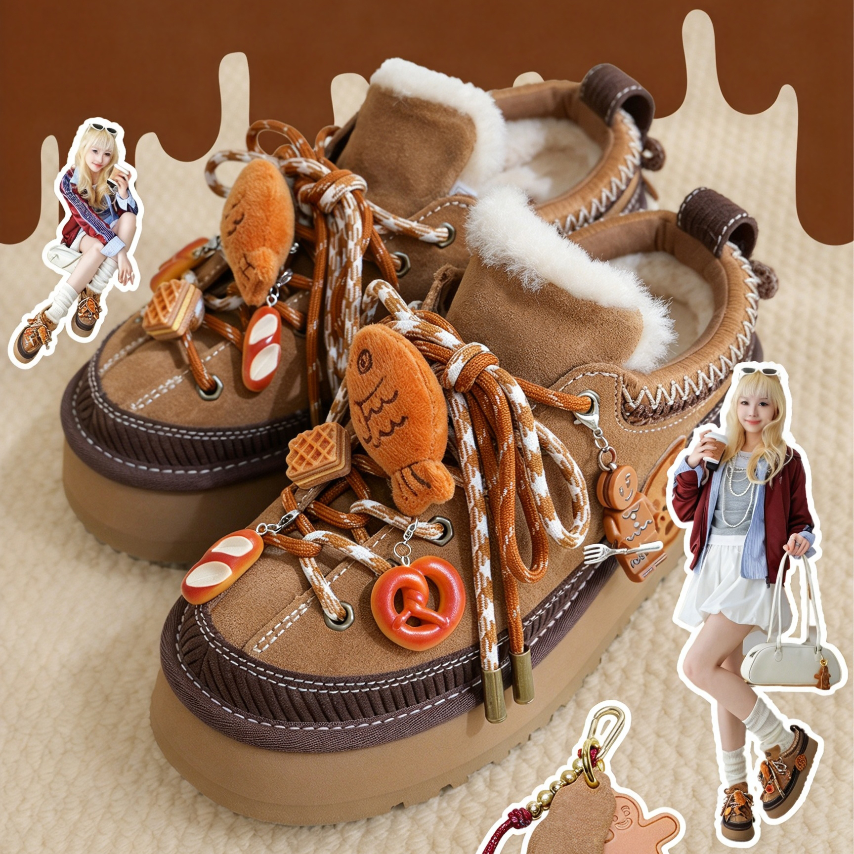 Designer scuffette Slippers Tazz Tasman Chestnut Fur Furry Slides Shearling Mules Women Platform boots Slip-on fluffy Slipper Suede Upper Comfort Wi