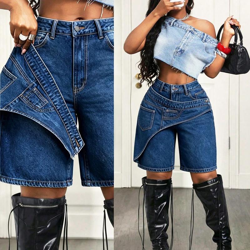 Short en jean droit et ample pour femmes, taille moyenne, Streetwear d'été décontracté, pantalon bleu à cinq points, bas S-XL