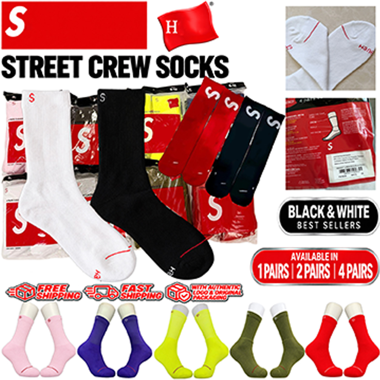 Designer Supremely Socks Mens underwear Sports socks 1/2/4 Pairs Comfortable High Quality Socks for Autumn Winter Mens Womens Long white socks whole