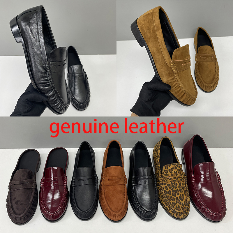 EU35-47 Designer Hommes Femmes Streetwear Chaussures Plates Froissées En Cuir Véritable Penny Le Mocassins Dos Nu Sans Lacet Mules Froncé Avant B
