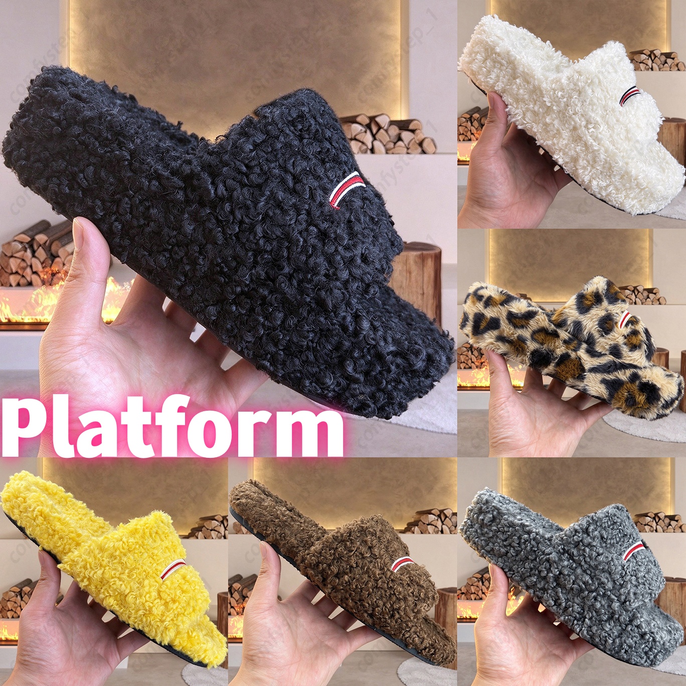 Designer Slides Paris Platform Luxury slides furs men women Slippers Ladies Wool Winter Fur Fluffy Furry Warm Letters Sandals Comfortable Fuzzy Girl