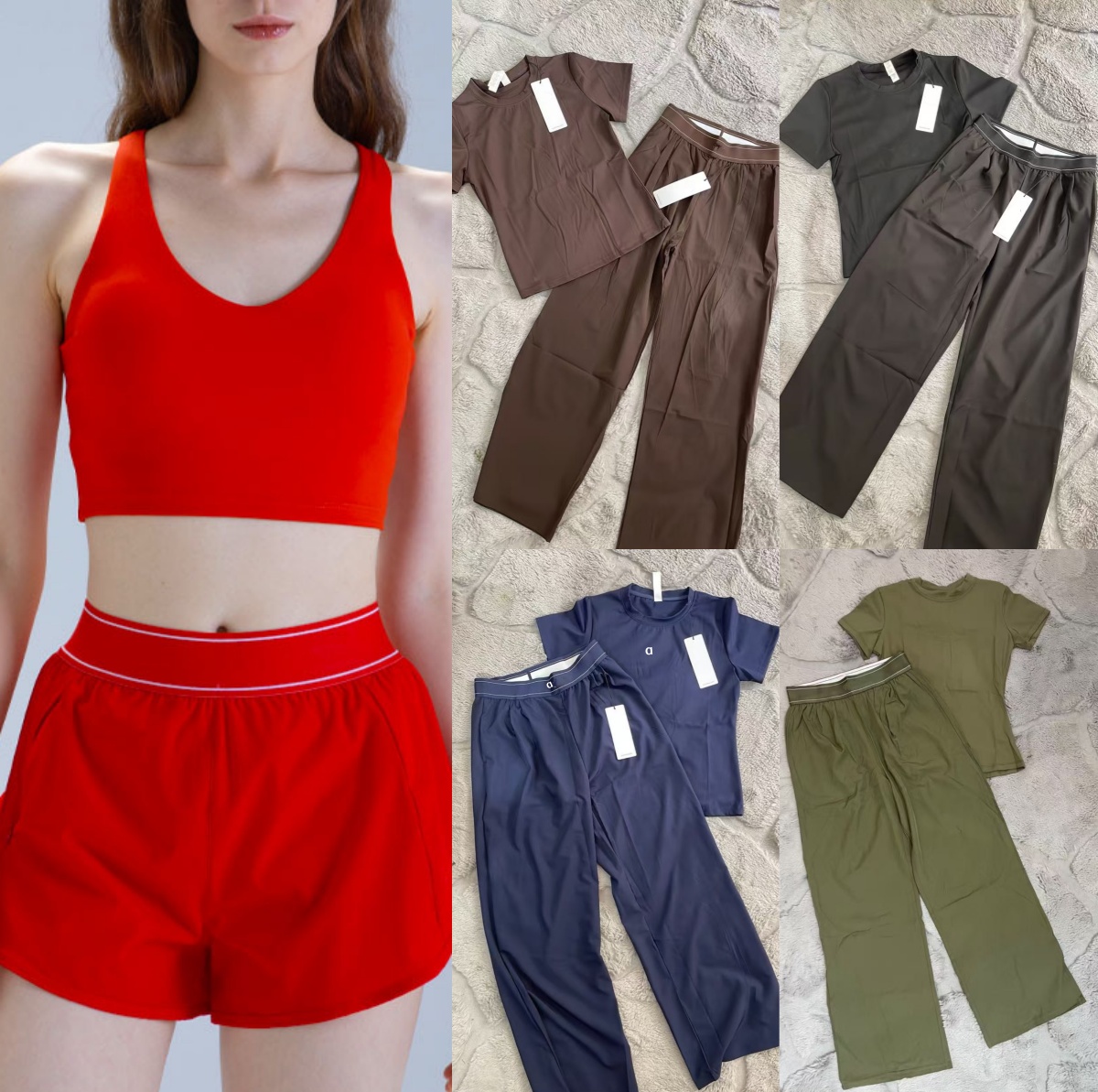 O742 5A Star Pantaloncini Yoga Fitness Traspiranti a Vita Alta Reggiseno Yoga per Donna Pantaloni Gamba Larga Top a Maniche Corte Felpa Pantaloni Sp