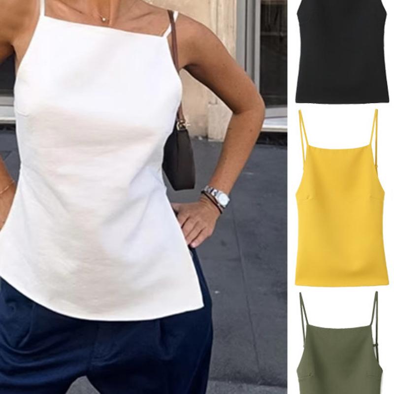 Femmes Dos Nu Débardeur D'été Sans Manches Camisole Sexy Décontracté Couleur Unie Streetwear Basique Débardeur