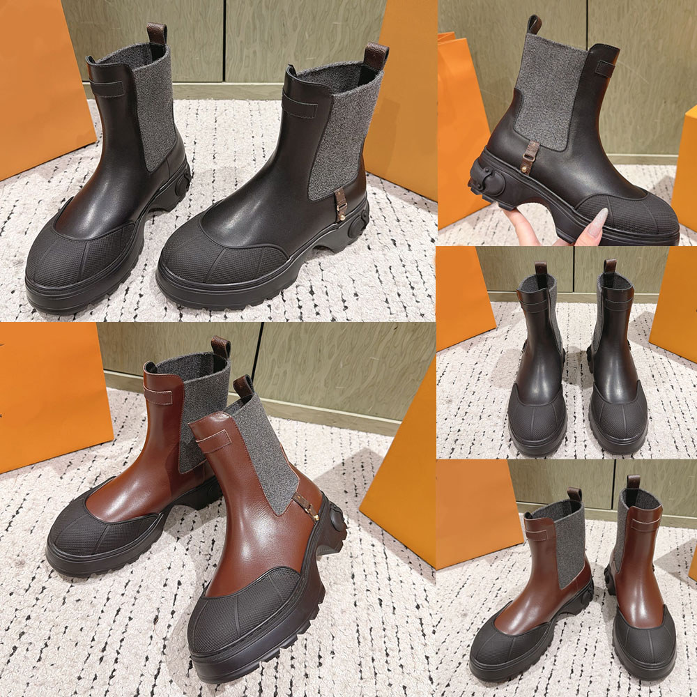 Squad Chelsea Ankle Boot womens designer boots 1AKY6S Black Plain Calf Leather Boots all weather duck boot fashion luxury autumn winter boot Rubber
