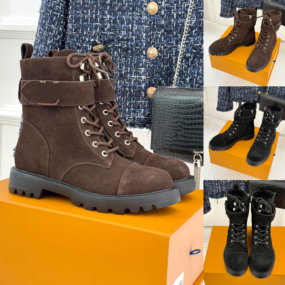 Citizen Flat Ranger Boot womens designer boots 1AKHWB brown suede calf leather boots Relaxed Yet Elegant Style Signature Autumn Winter Boots rubber