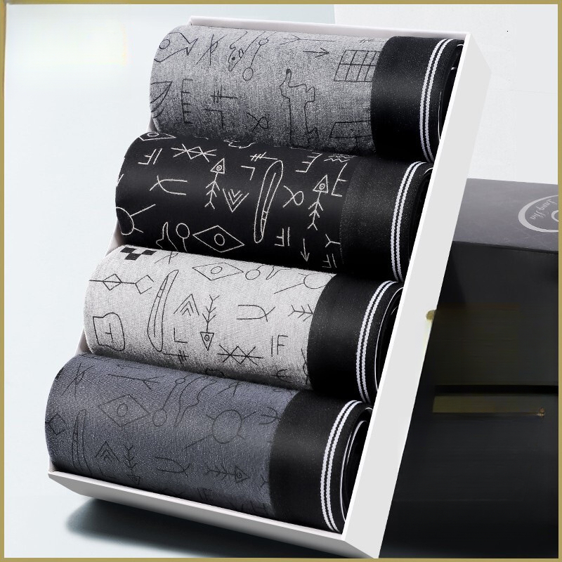 Designer's New 4-piece Men's Cotton Antibacterial Underwear With High Waist Elasticity And Breathable Flat Angle Underwear