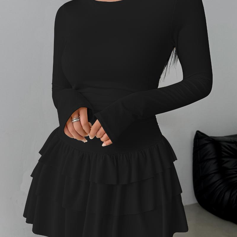 Robe à manches longues pour femmes, couleur unie, coupe cintrée, élégante, épissée, fête de bureau, décontractée, automne hiver, haute qualité