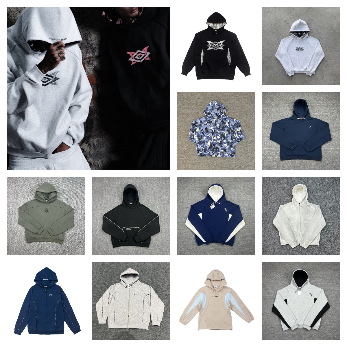 Mertra Ensemble homme sweat à capuche zippé et pantalon jogging vintage Y2K streetwear hip-hop sport