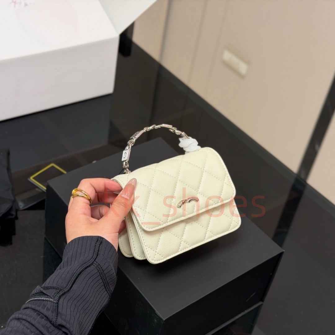 Designer Luxury Mini Flap Bags Enamel Geometric Block Metal Top Handle Shoulder Bag Women Caviar Leather Crossbody Handbag Accordion Multi Card Slot