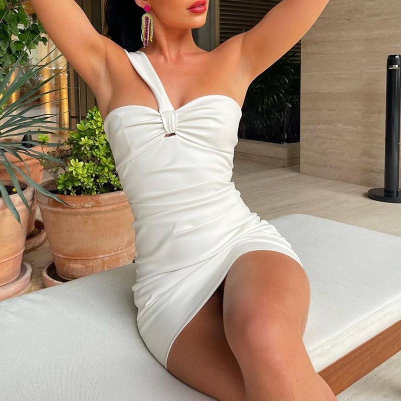 Designer femmes Sexy hors épaule Tube robe moulante été couleur unie mince fête Clubwear sans manches Mini robes