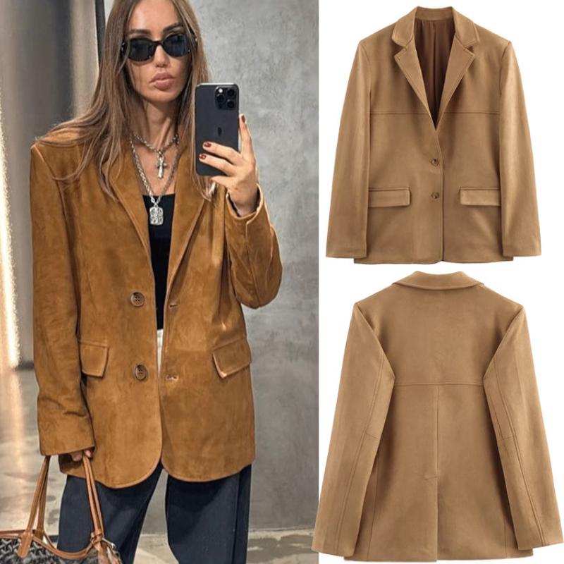 Veste Blazer ample à simple boutonnage pour femme, Vintage, kaki, manches longues, poches, Streetwear, manteau de costume décontracté, printemps