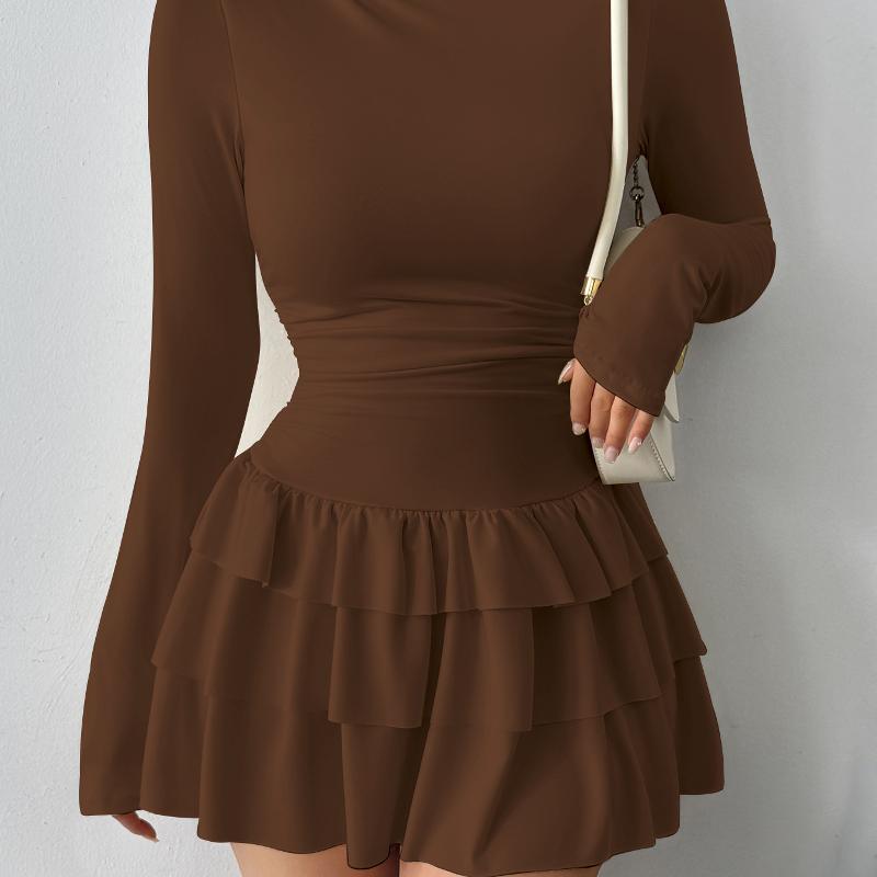 Robe à manches longues pour femmes, couleur unie, coupe cintrée, élégante, épissée, tenue de soirée au bureau, décontractée, de haute qualité, au