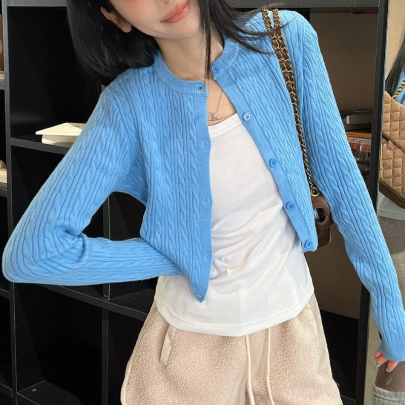 Designer Knitted Sweatshirts Womens clothes Short Cardigan Shirt Slim Fit Twisted Flower Round Neck Single Breasted Sweater Top