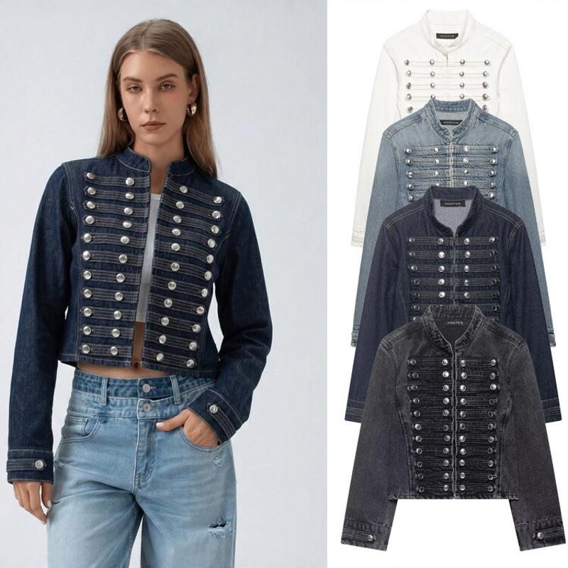 Veste en jean courte de styliste pour femmes, col montant, Double boutonnage, coupe cintrée, Style de rue, vêtements d'extérieur décontractés pou