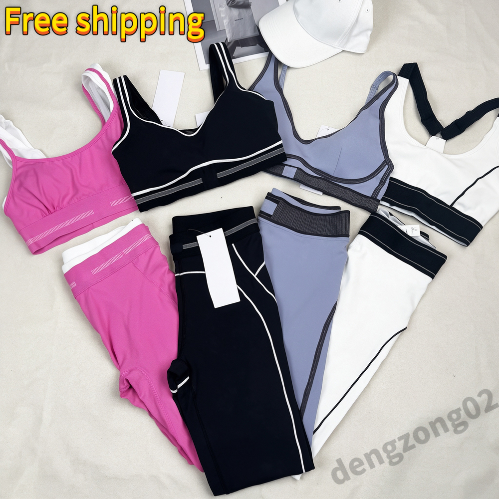 Yoga Set Tops Sports Clothing Bra Leggings High End White Striped Low Back Dance Outfits Summer Running Fitness Pilates yogasets women clothes Gymna