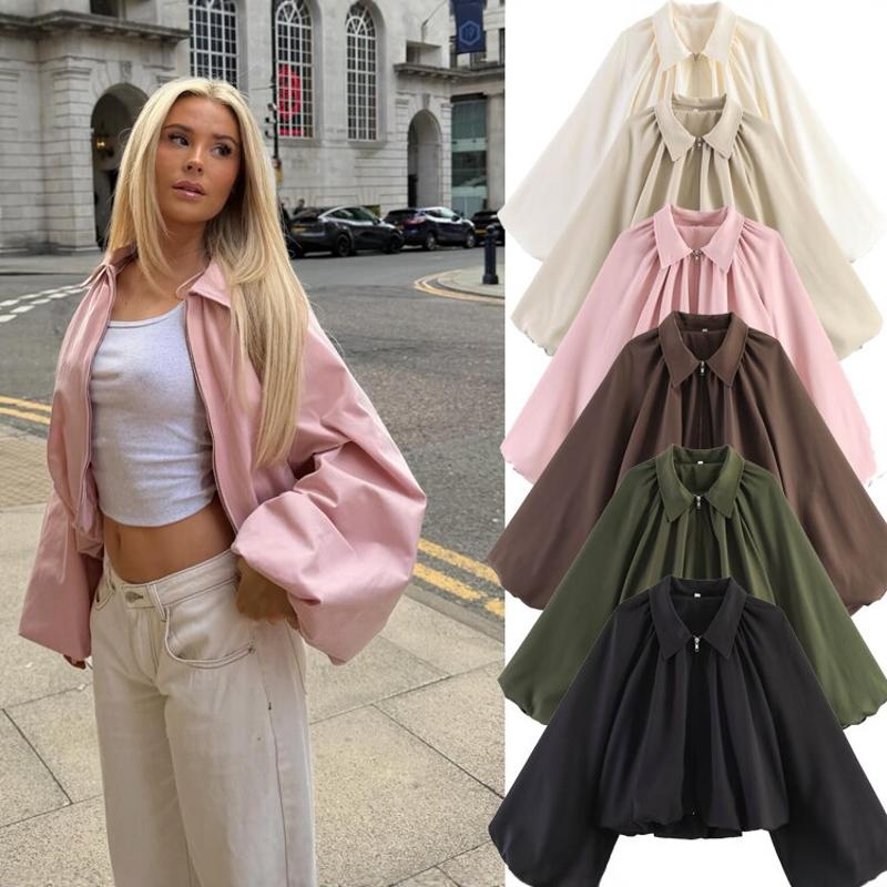 Veste courte de styliste pour femmes, couleur unie, fermeture éclair à revers, manches longues, ample, décontractée, Streetwear, vêtements d'exté