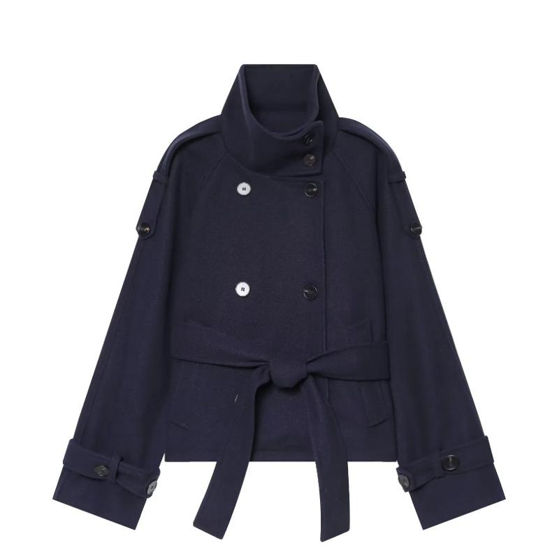 Manteau en laine douce à Double boutonnage et lacets pour femmes, couleur unie, manches longues, Streetwear, vêtements d'extérieur, automne 2026