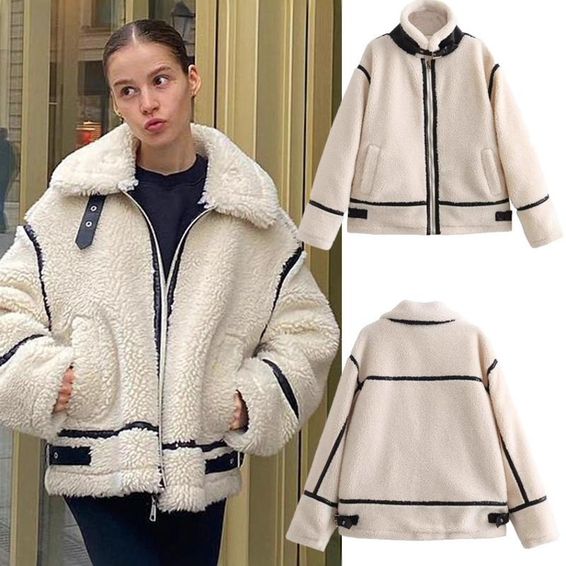 Veste d'hiver en fausse fourrure de mouton pour femme, manteau de styliste, fermeture éclair, manches longues, coupe ample, Streetwear