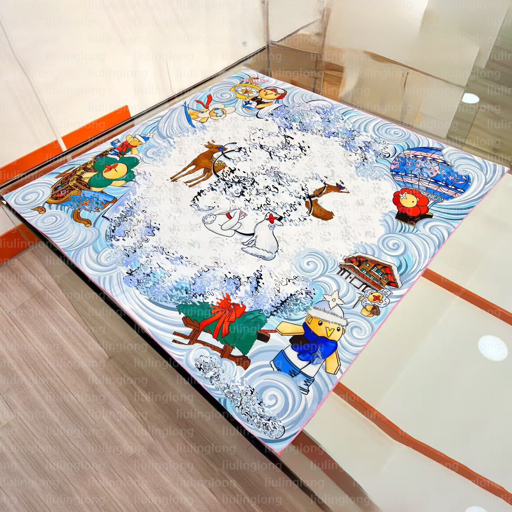 10a Christmas Designer Scarf Since 1854 Cartoon Print 90 Square Silk Scarf winter holiday Women Silk Scarves Headband Luxury Bag Scarfs