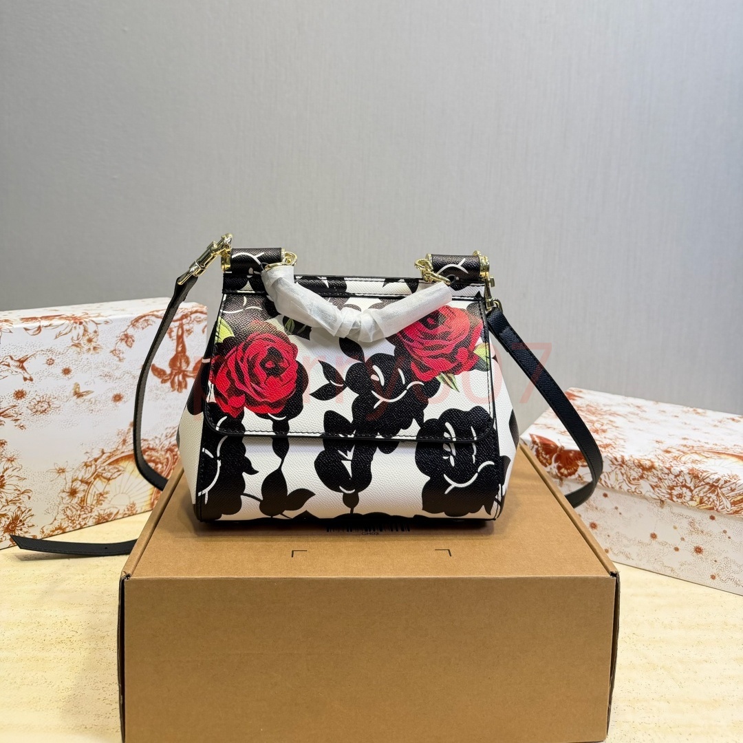 Designer Sicily Top Handle Bags For Women Saffiano Leather Trapezoid Flap Crossbody Bag Carretto Wheel Leopard Angel Rose Lemon Print Shoulder Handb