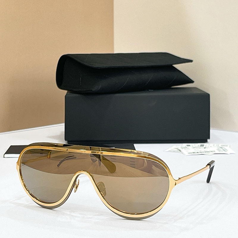 Womens Shield Sunglasses A71786 Designer Womens one piece shield sunglasses frameless surround metal C dark brown lenses travel fashion retro sty