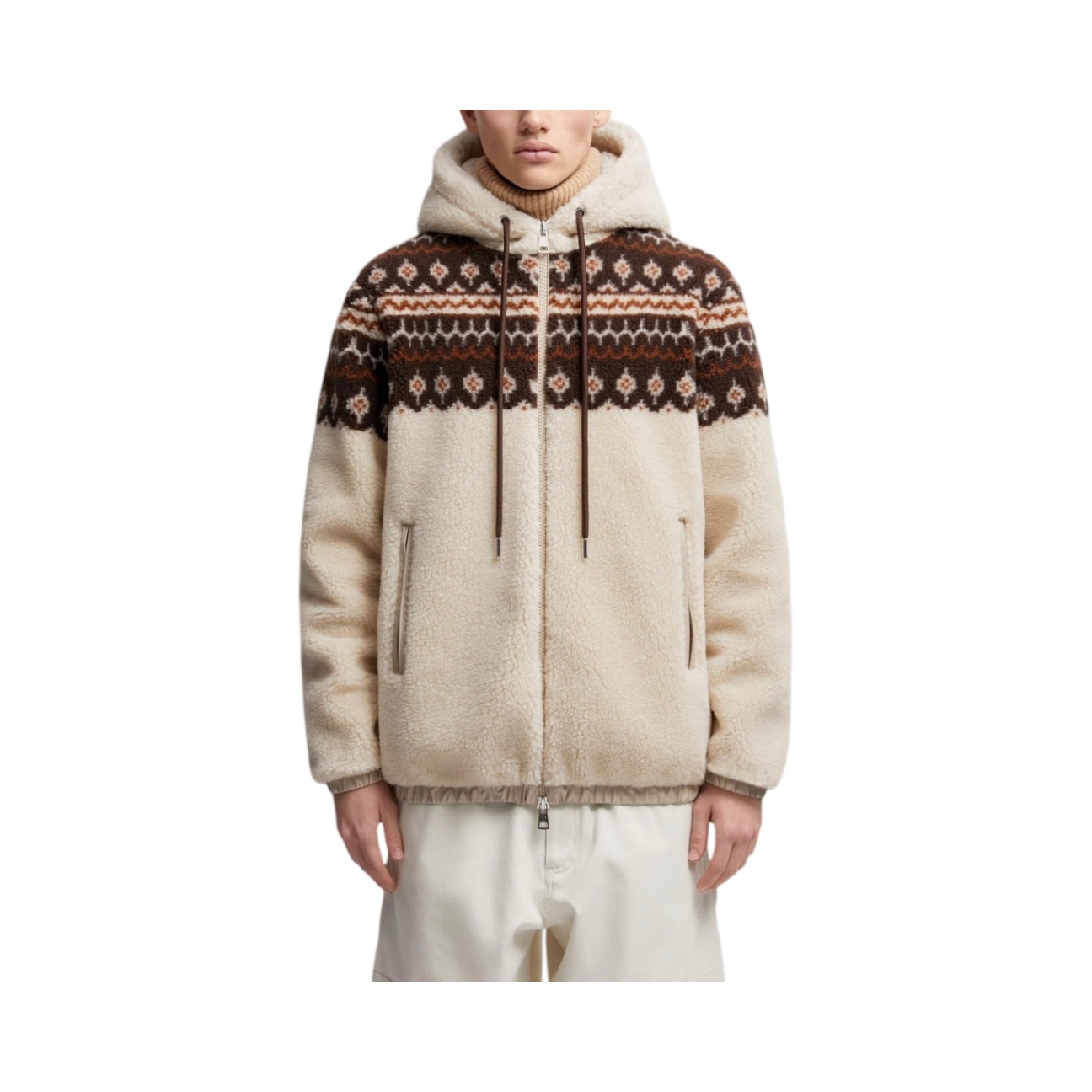 Men's Jackets winter fleece jackets long sleeve men designer jacket thick hooded Fair Isle Print Lamb Wool Zippered Hooded Jacket 3145