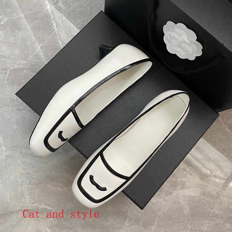 Autumn and winter French kitten heel black and white patchwork lambskin shallow mouth single shoe retro commuting leather low heel shoes daily forma