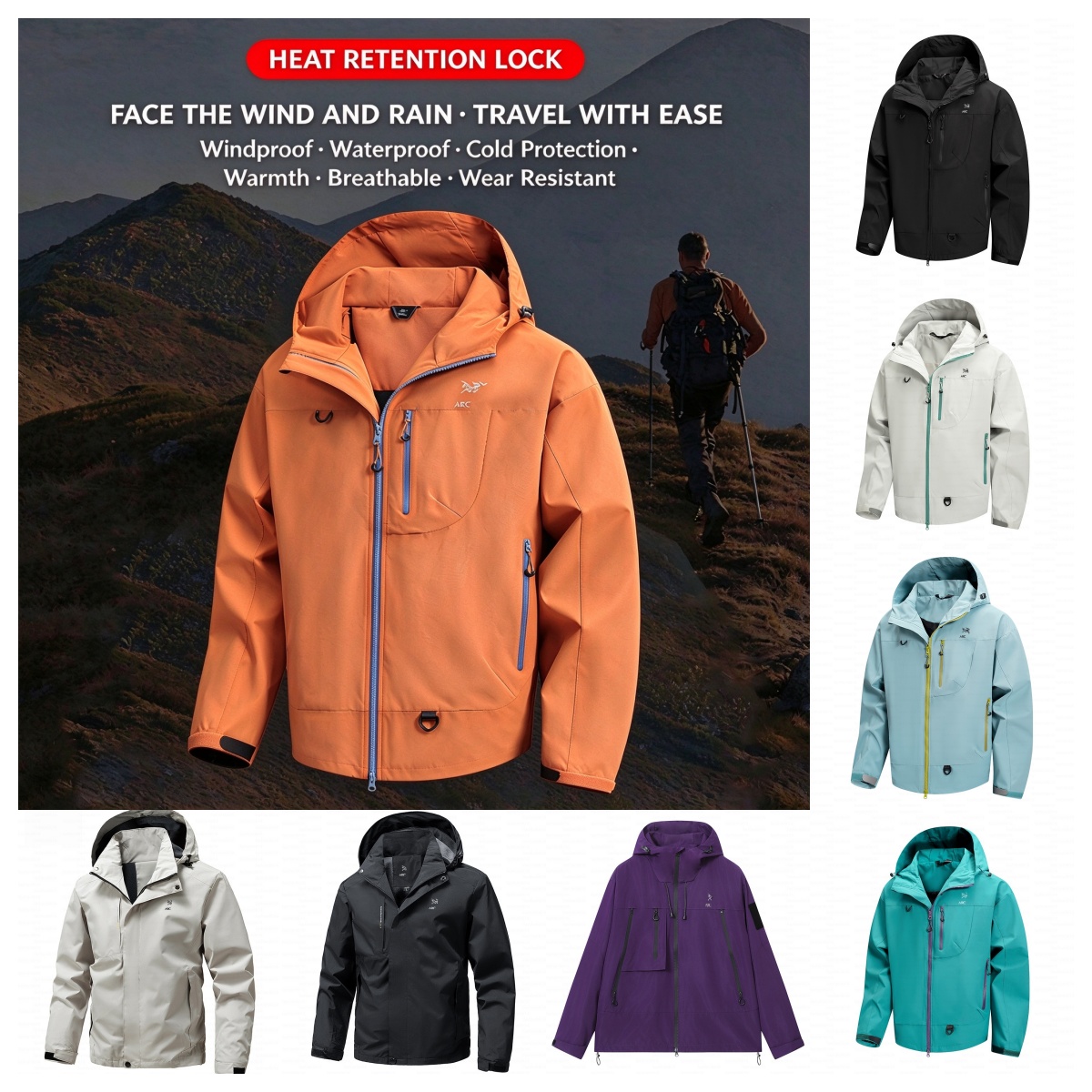 arc jacket woman men Collar Softshell Jacket Windproof Breathable Outdoor Hiking Coat Full Zip Casual Sports Outerwear, Bird Logo Slim Fit Jacket fo