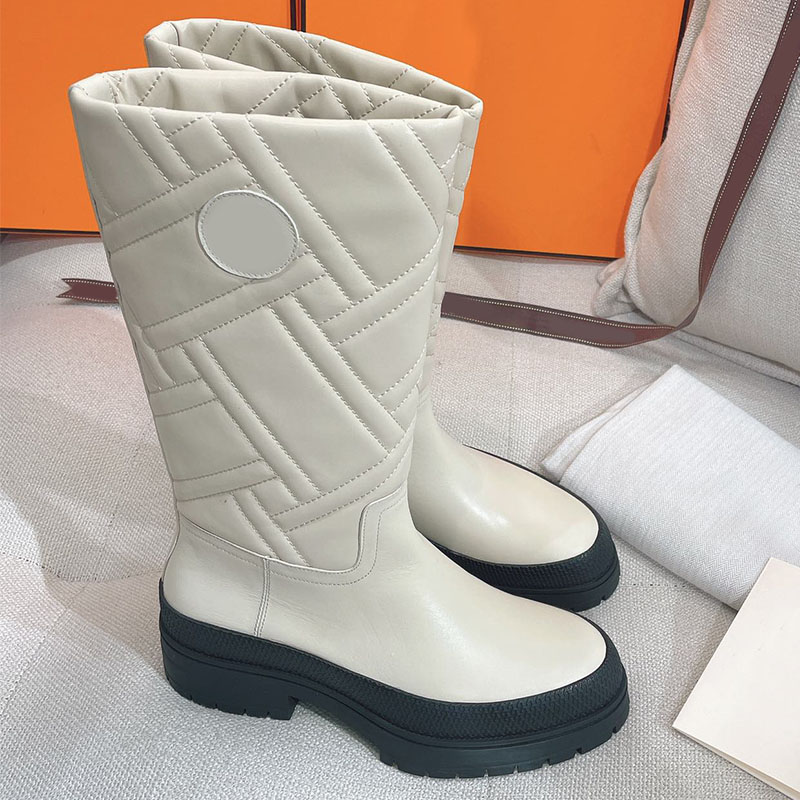 Fuji Boots Women Designer Luxury Knee Boots Matte Cowhide Plaid Pressed Lines Wear Resistant Outsole Handmade Casual Versatile Fashion Boots Counter