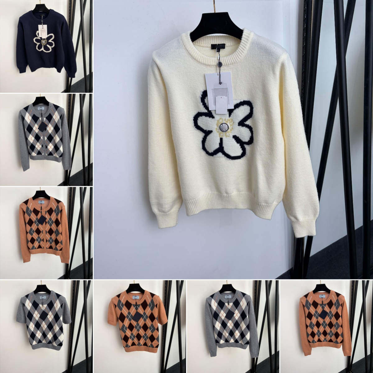 Vintage motif à carreaux pull mode pull sweat extérieur décontracté tricots chemisier laine t-shirts pull hauts élégants pulls en tricot vêtement