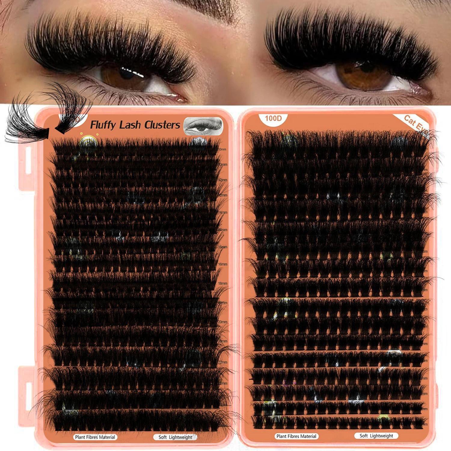 Kit d'extensions de cils moelleux, grappes de cils à faire soi-même, longueur mixte 12 26mm, boucles 80D 100D D, méga Volume, faux cils individue