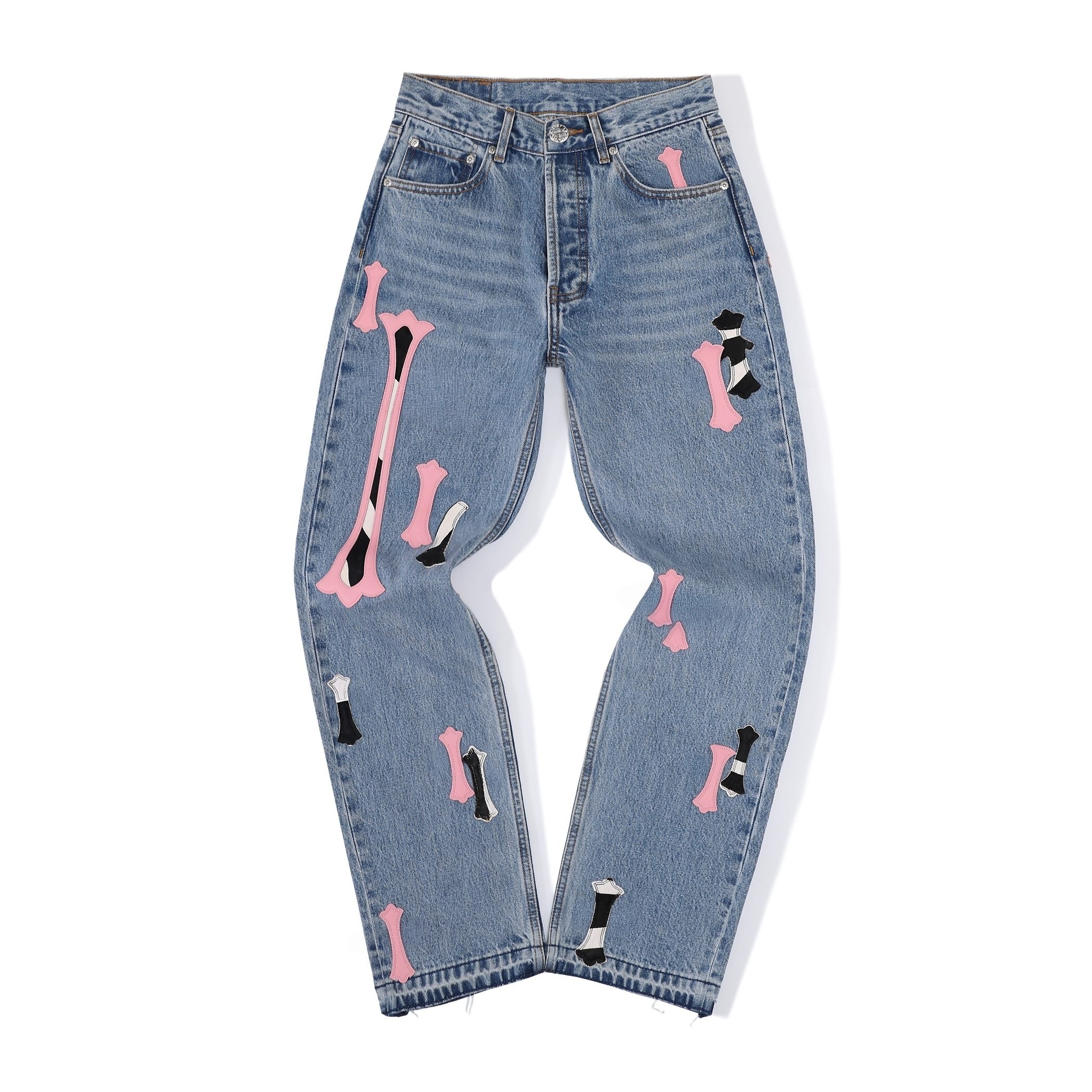 2026 Autumn Winter Jeans Designer Straight Leg Denim Jeans Vintage Washed Grey Cross Patchwork Embroidery Pants Streetwear Loose Fit Casual Trousers