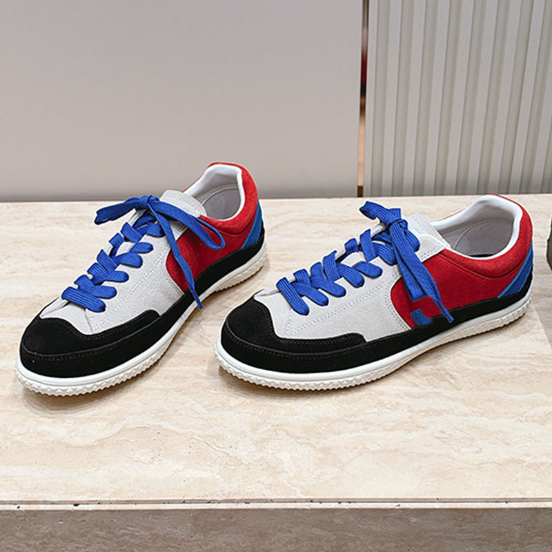 Womens Casual Mixed Color Sneakers Fashionably relaxed style Suede Calfskin Flat lace up lady shoes Ski season color matching sports shoes