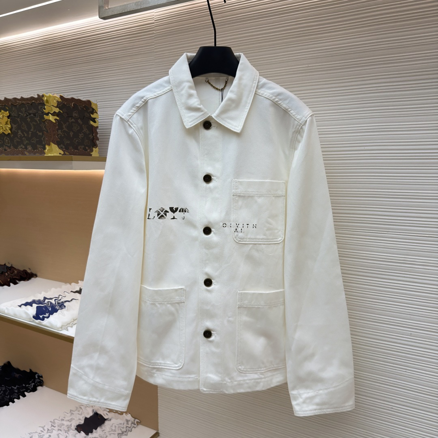 Designer brand clothing, high-quality men's white workwear collar jacket, multi pocket printed jacket, casual canvas workwear shirt jacket