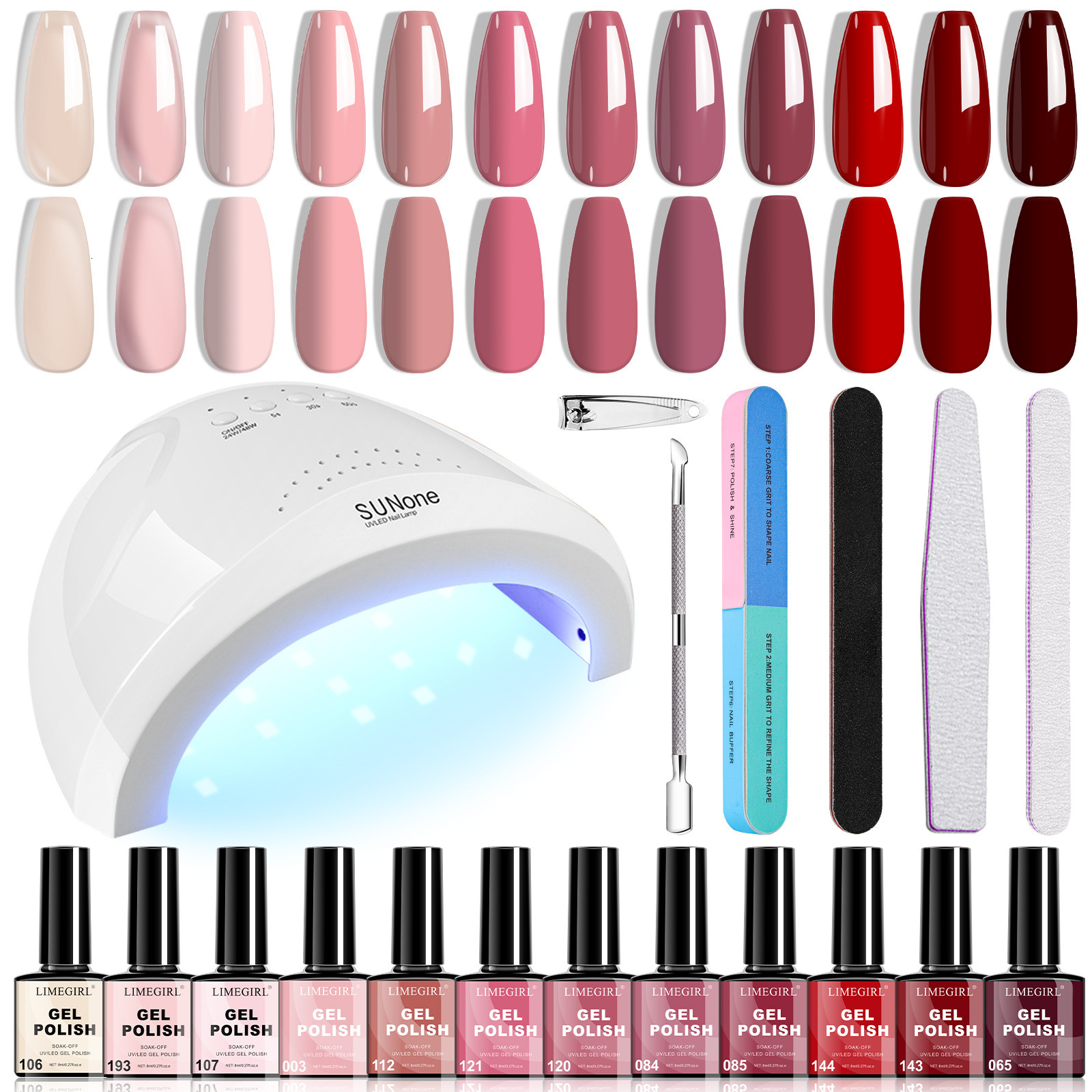 Luxe 2026 New Polish Gel Tool Set 12 couleurs Gel UV Lampe de polymérisation Lime à ongles Bloc de polissage Cuticule Pusher Coupe-ongles Nail Ar