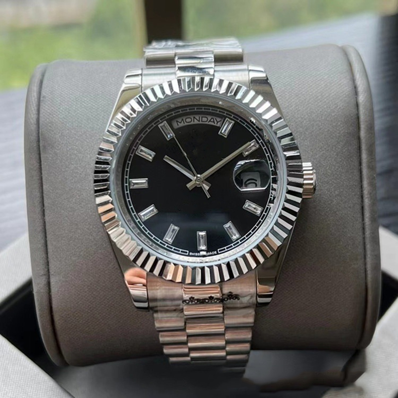Montres de luxe automatiques pour hommes, boîtier en acier inoxydable argenté de 40,5 mm, cadran rond, haute qualité, montre-bracelet à la mode a